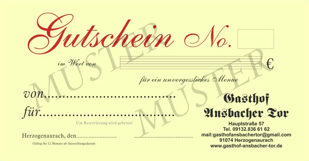 Geschenkgutschein Gasthof Ansbacher Tor - Beispiel